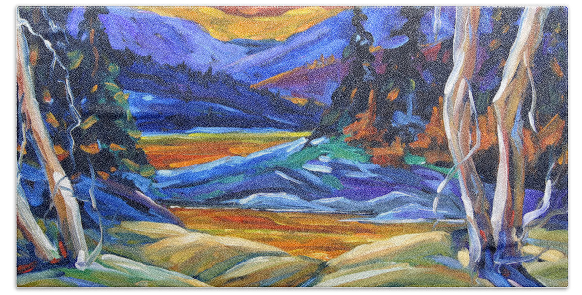 Canadian Landscape Created By Richard T Pranke Bath Towel featuring the painting Geo Landscape II by Prankearts by Richard T Pranke