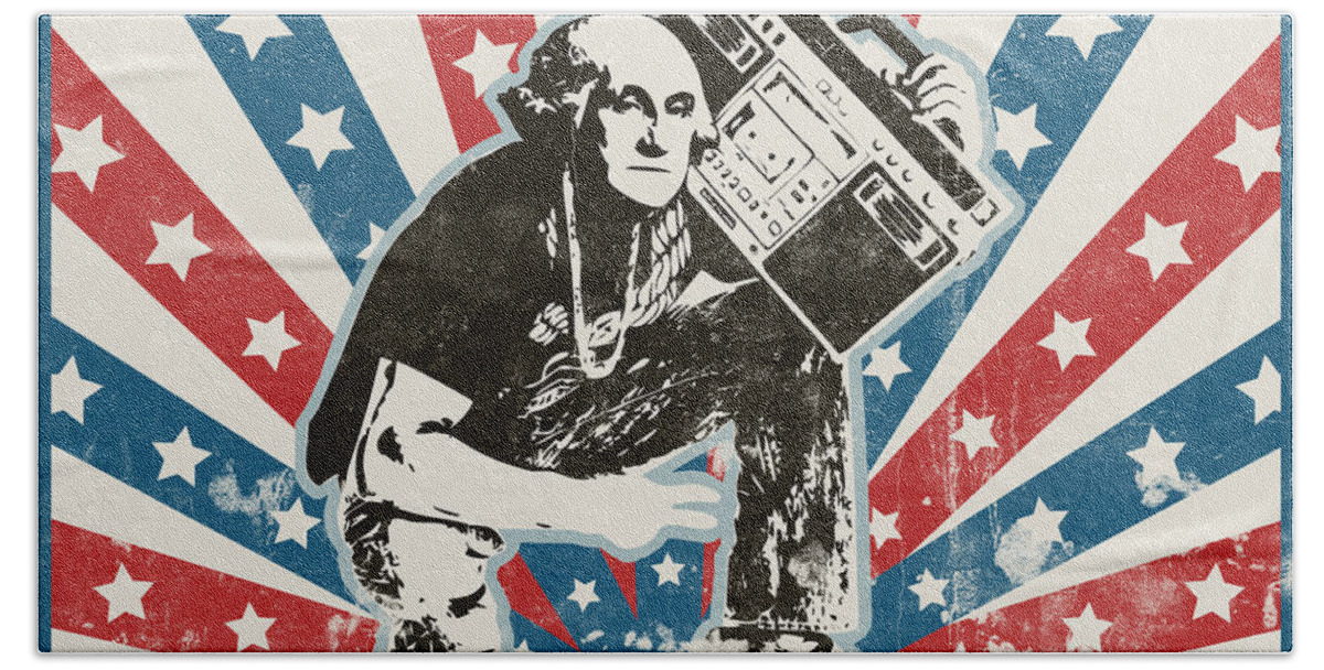 Washington Hand Towel featuring the painting George Washington - BoomBox by Pixel Chimp