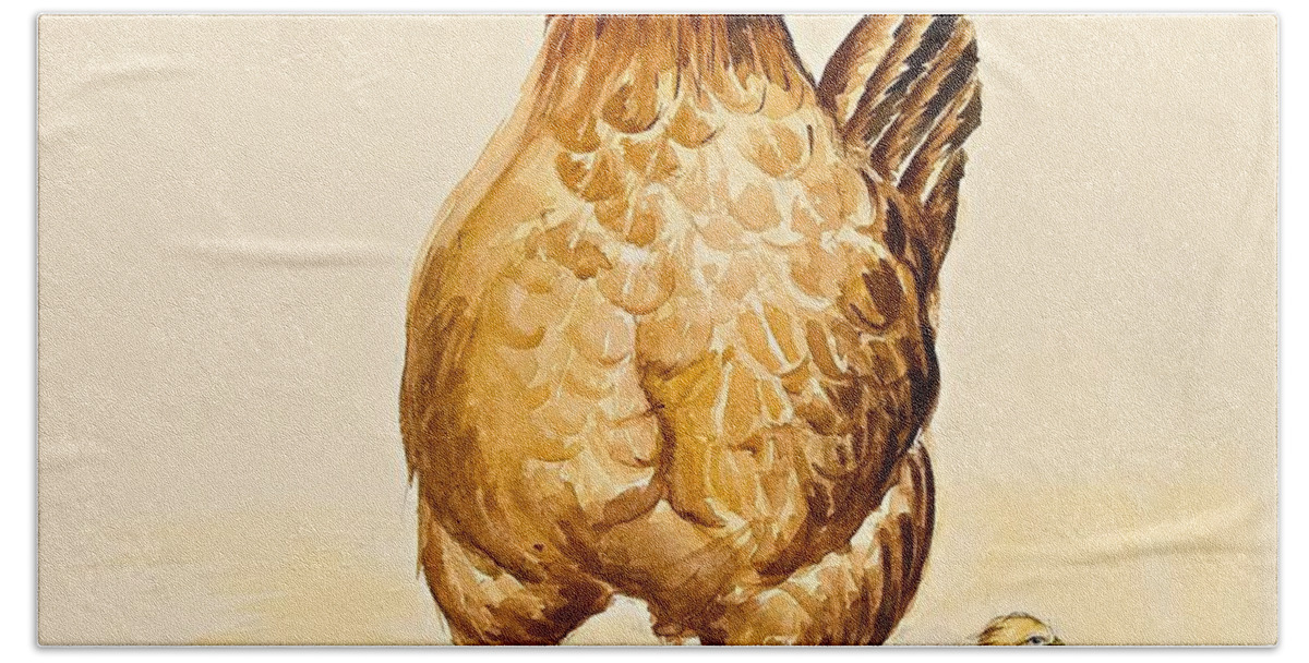 Chicken Hand Towel featuring the George's Hen and her Chicks by Alison Cooper