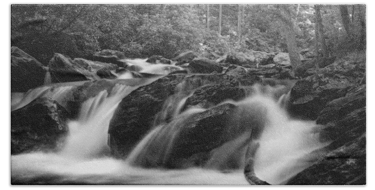 Waterfall Bath Towel featuring the photograph Georgia Mountain Water in Black and White by Greg and Chrystal Mimbs
