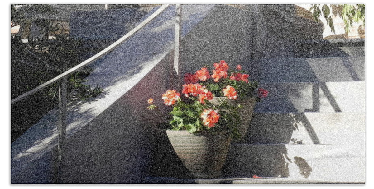Geraniums Hand Towel featuring the photograph Geraniums Look Better in Beaufort by Patricia Greer