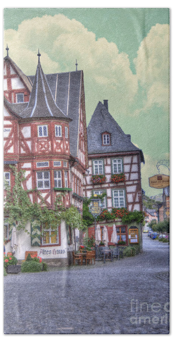 Altes Haus Hand Towel featuring the photograph German Village along Rhine River by Juli Scalzi