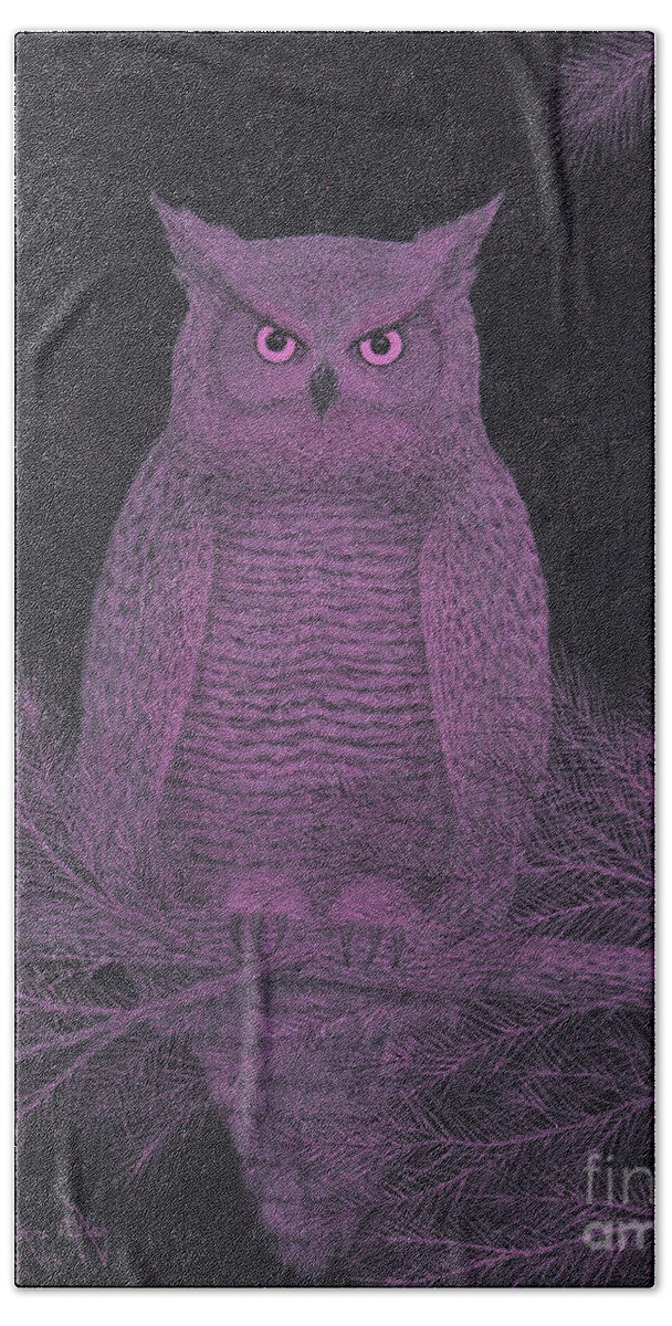 Great Horned Owl Hand Towel featuring the painting Get Pinked Great Horned Owl by Doug Miller