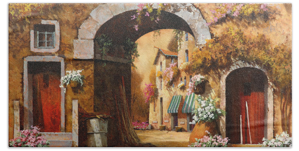 Yellow Sky Hand Towel featuring the painting Giallo Arancio by Guido Borelli