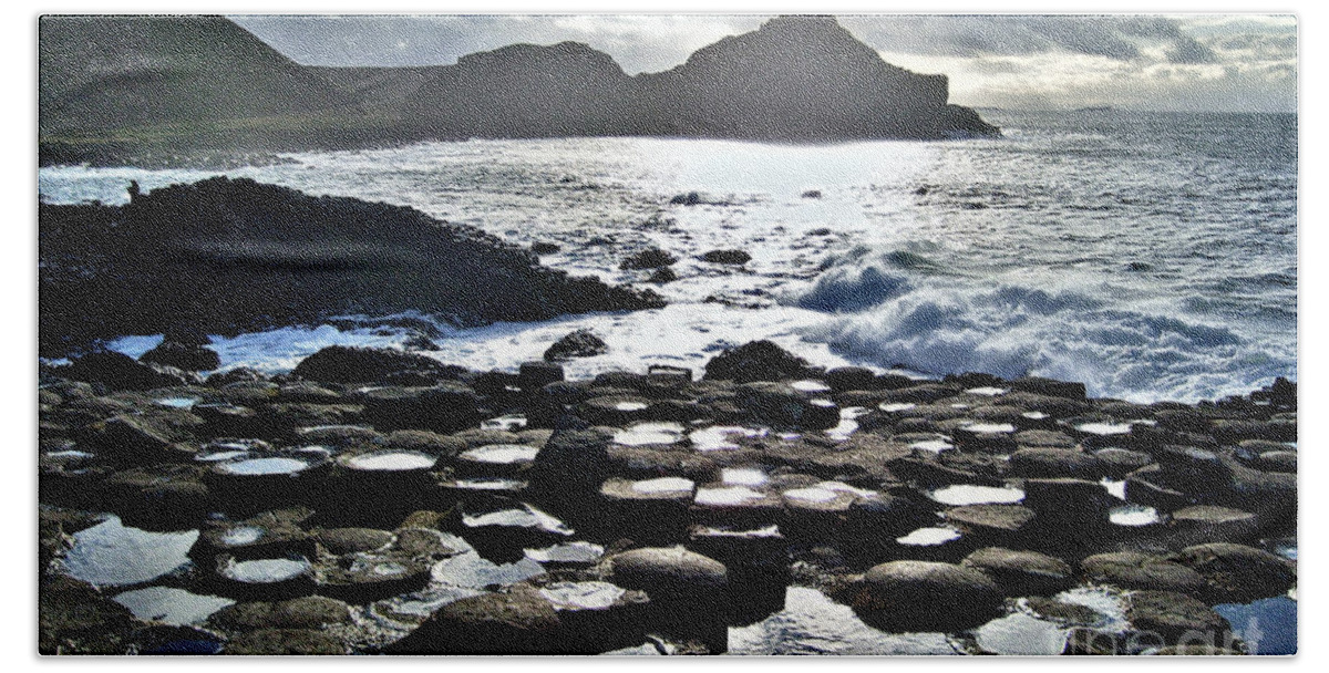 Giant's Causeway Hand Towel featuring the photograph Giant's Causeway sunset by Nina Ficur Feenan
