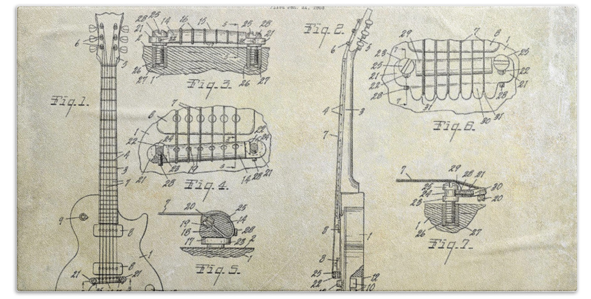 Gibson Hand Towel featuring the photograph Gibson Les Paul Patent Drawing by Jon Neidert