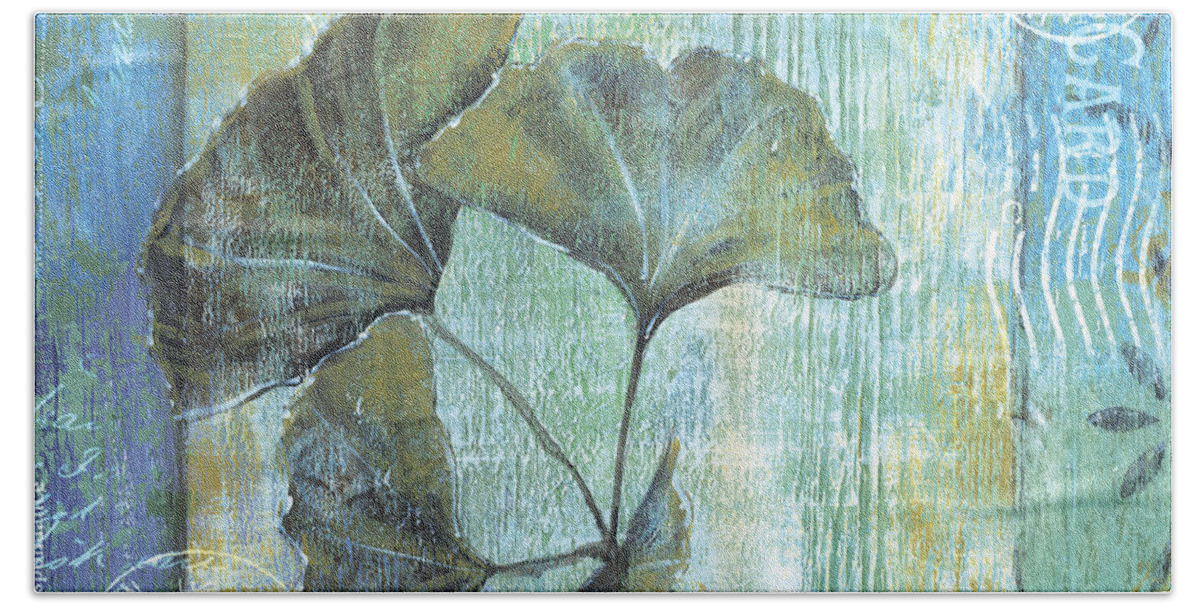 Ginkgo Hand Towel featuring the painting Gingko Spa 2 by Debbie DeWitt