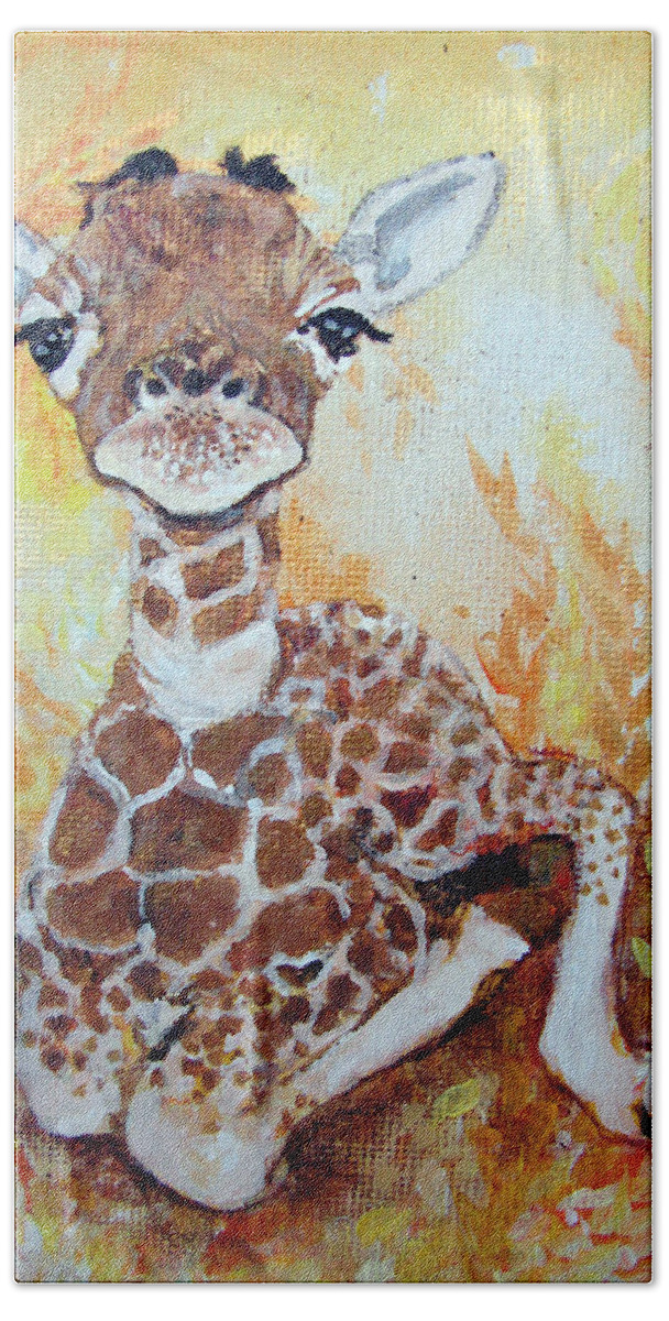 Giraffe Hand Towel featuring the painting Giraffe I am Your Friend Until the Very End by Ashleigh Dyan Bayer
