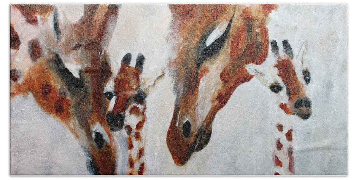 Giraffe Bath Towel featuring the painting Giraffes - Oh Baby by Barbie Batson