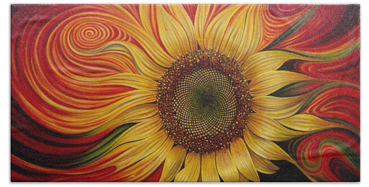 Sunflower Bath Towel featuring the painting Girasol Dinamico by Ricardo Chavez-Mendez