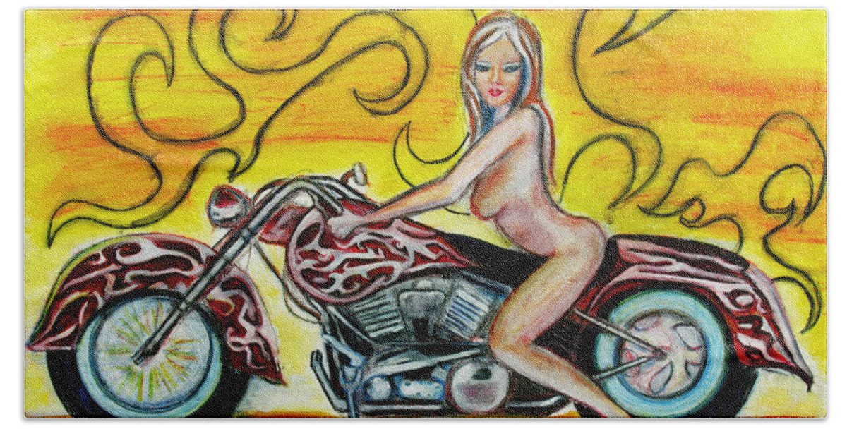 Nude Bath Towel featuring the Girl on a Motorcycle by Tom Conway