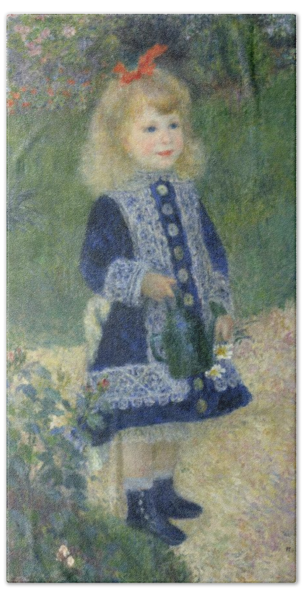 Auguste Renoir Bath Towel featuring the painting Girl With A Watering Can by Auguste Renoir