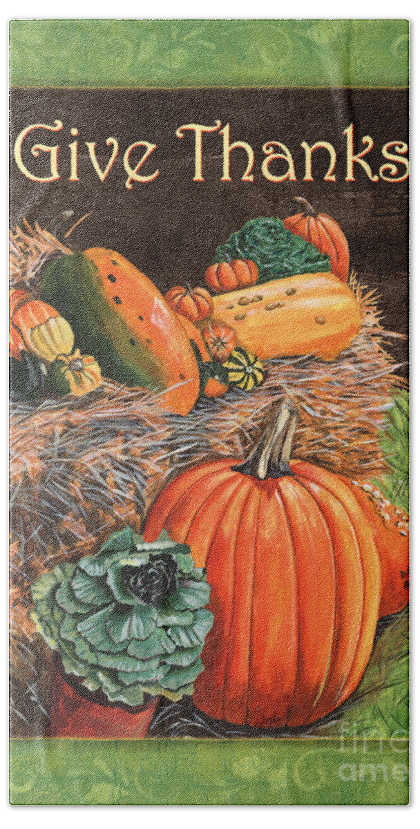 Thanksgiving Hand Towel featuring the painting Give Thanks by Debbie DeWitt