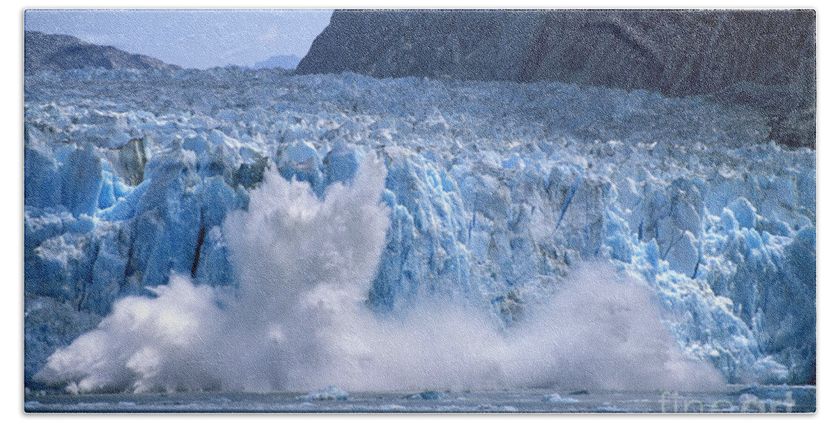 Glacier Bath Towel featuring the photograph Glacier Calving by Carl Purcell