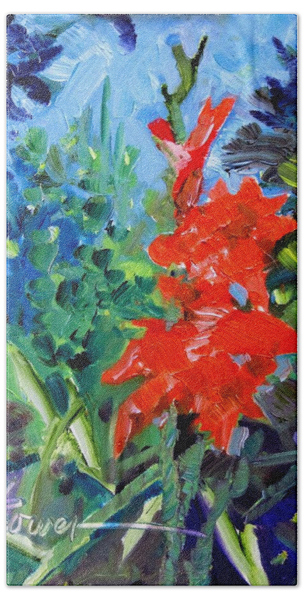 Flowers Bath Towel featuring the painting Gladiolus by Adele Bower