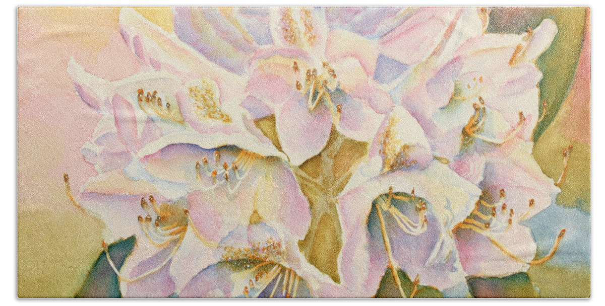 Purple Flowers Hand Towel featuring the painting Glowing Once Glowing Twice by Kathryn Duncan