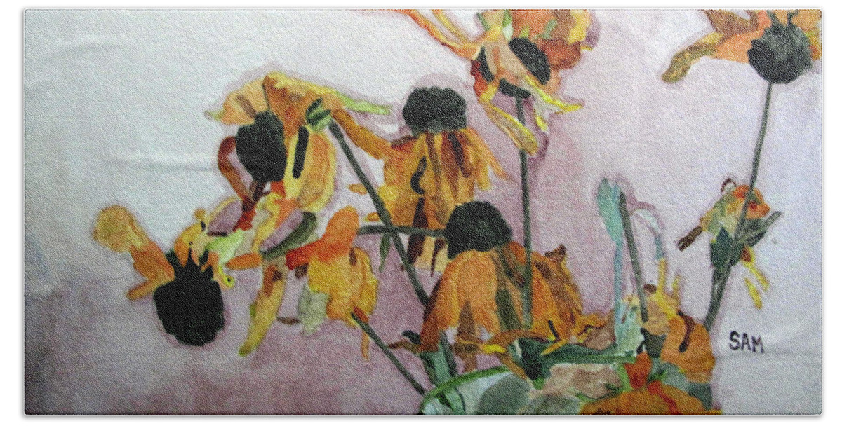 Flower Bath Towel featuring the painting Going to Seed by Sandy McIntire
