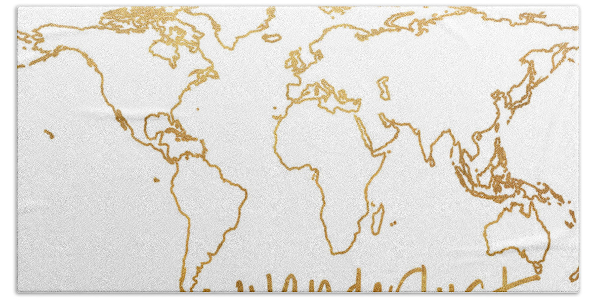 Gold Hand Towel featuring the mixed media Gold Wanderlust by South Social Studio