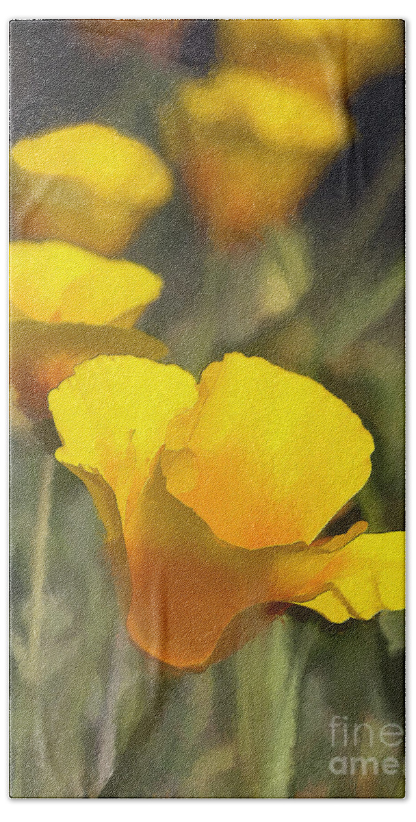 Flower Bath Sheet featuring the photograph Golden Beauties Impasto by Sharon Foster