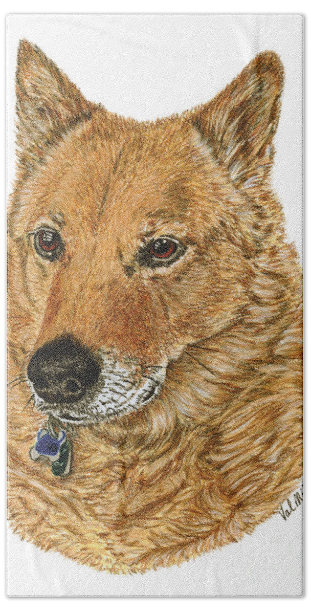 German Shepherd Chow Mix Breed Bath Towel featuring the drawing Golden Beauty by Val Miller