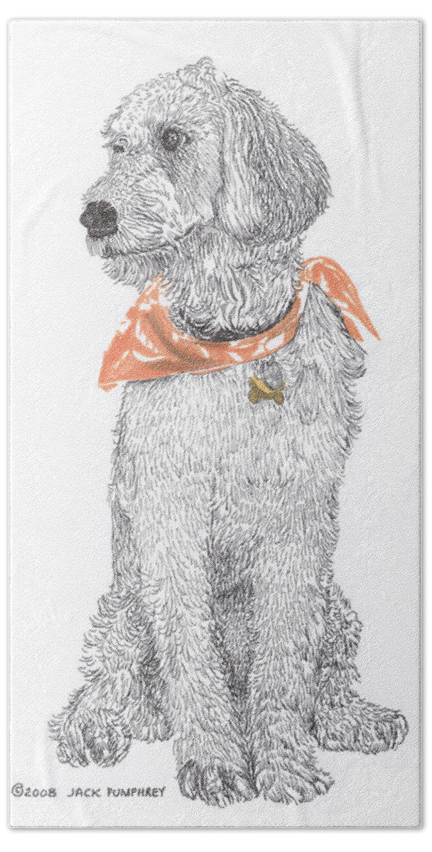 Poodle Doodle Doggy Hand Towel featuring the drawing Trash Talking Golden Doodle by Jack Pumphrey