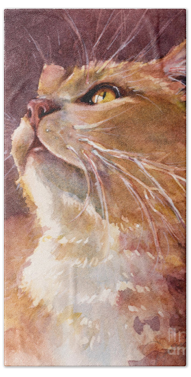 Cat Bath Towel featuring the painting Golden Eyes by Judith Levins