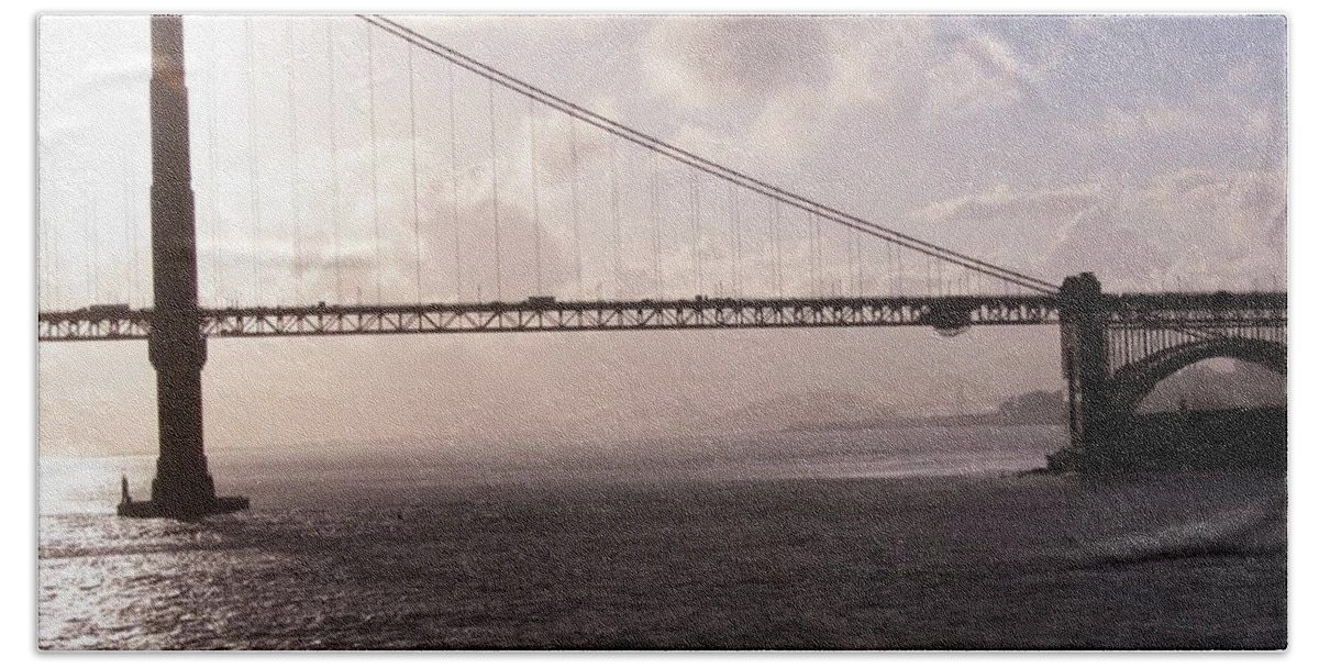 Bridges. Golden Gate Hand Towel featuring the photograph Golden Gate And Bay Bridge by Jay Milo