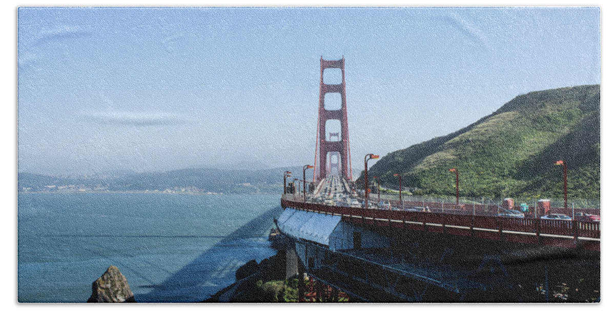 Golden Bath Towel featuring the photograph Golden Gate Bridge by Weir Here And There