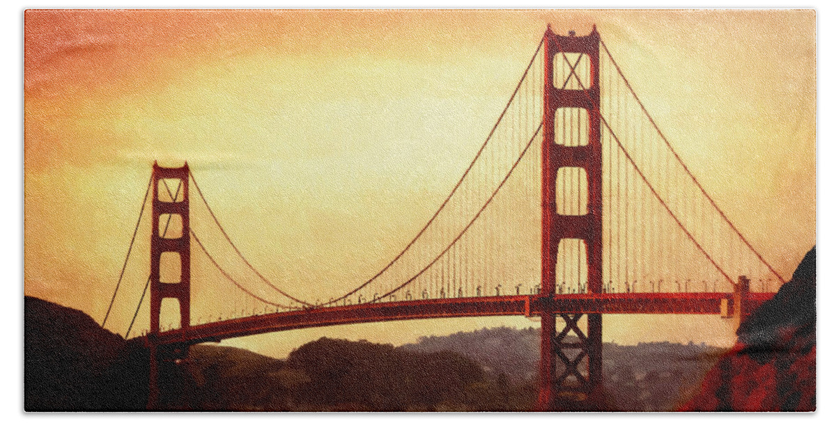 San Francisco Bath Towel featuring the painting Golden Gate Bridge San Francisco California by Fine Art