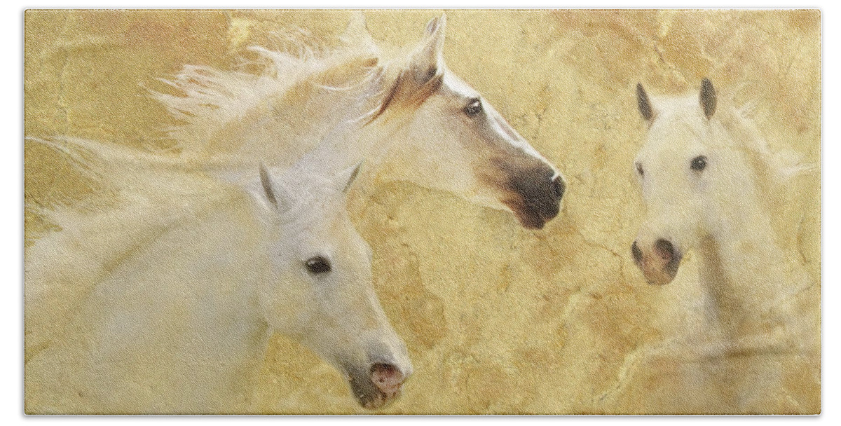 Golden Horses Bath Towel featuring the photograph Golden Steeds by Melinda Hughes-Berland