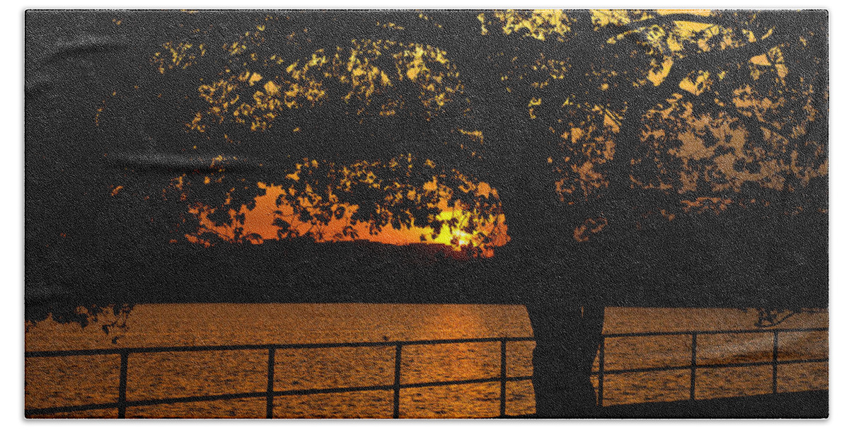 America Bath Towel featuring the photograph Golden Sunset at Washington's Tidal Basin by Mitchell R Grosky
