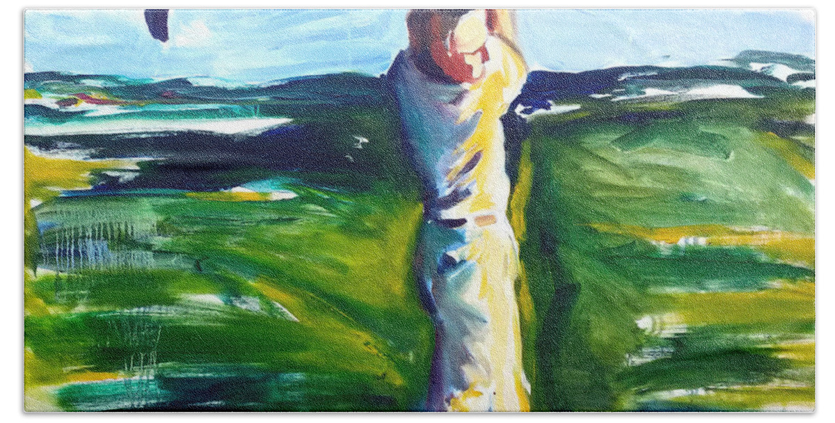  Bath Towel featuring the painting Golf Swing by John Gholson