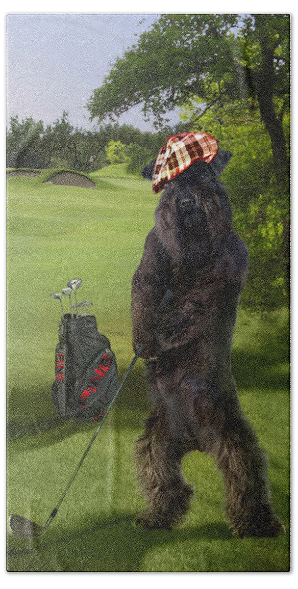 Golfing Terrier Bath Towel featuring the digital art Golfing Terrier by Regina Femrite