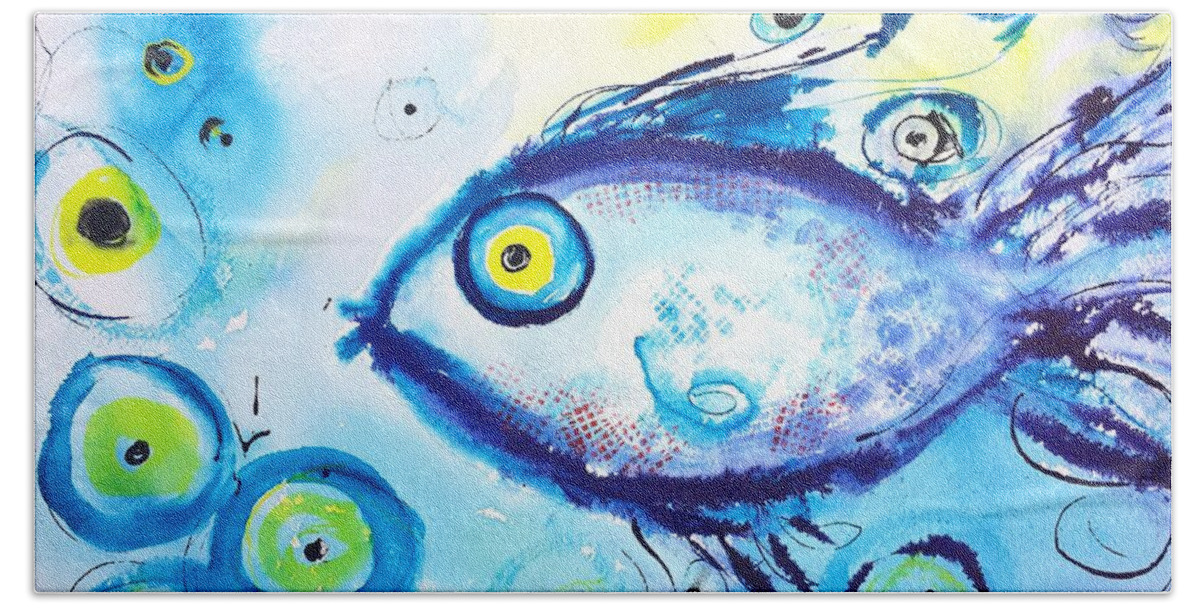 Fish Hand Towel featuring the painting Good Luck Fish abstract by Carlin Blahnik CarlinArtWatercolor