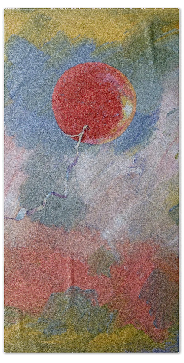 Goodbye Bath Towel featuring the painting Goodbye Red Balloon by Michael Creese