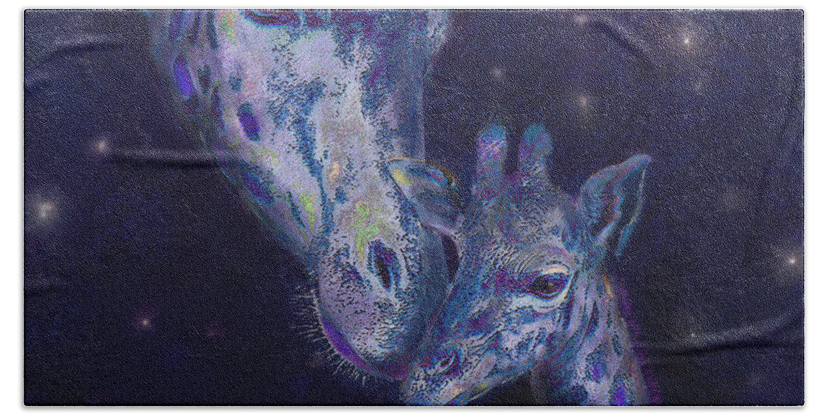Giraffe Hand Towel featuring the digital art Goodnight Giraffes by Jane Schnetlage
