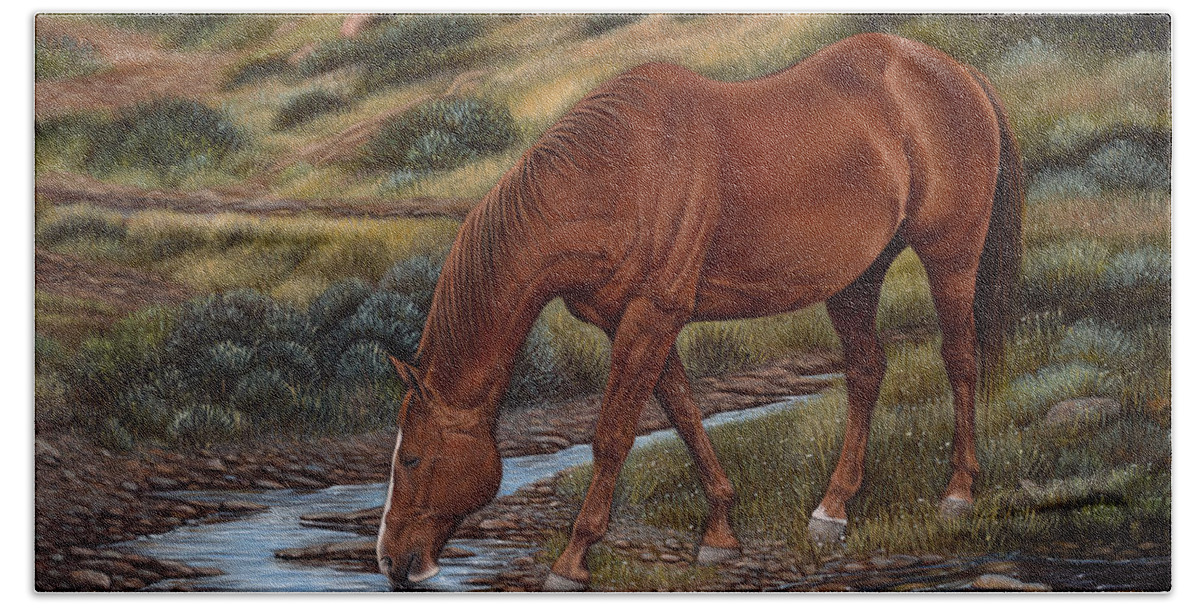 Horses Bath Towel featuring the painting Good'Ol Red by Ricardo Chavez-Mendez