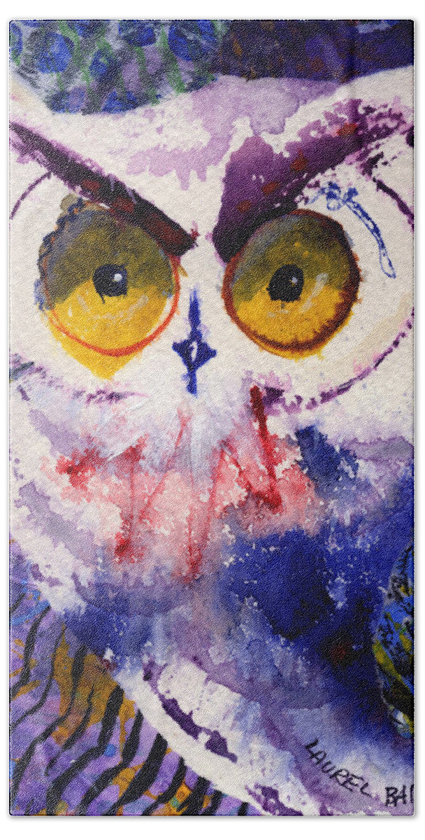 Owl Hand Towel featuring the painting Gotcha by Laurel Bahe