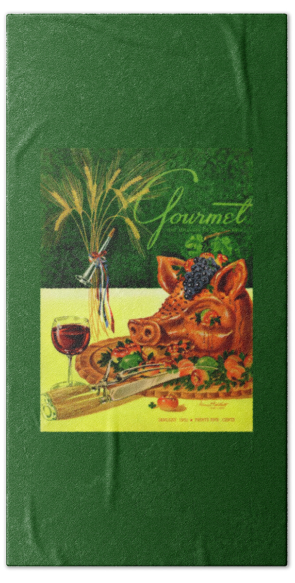 Gourmet Cover Featuring A Pig's Head On A Platter Bath Towel