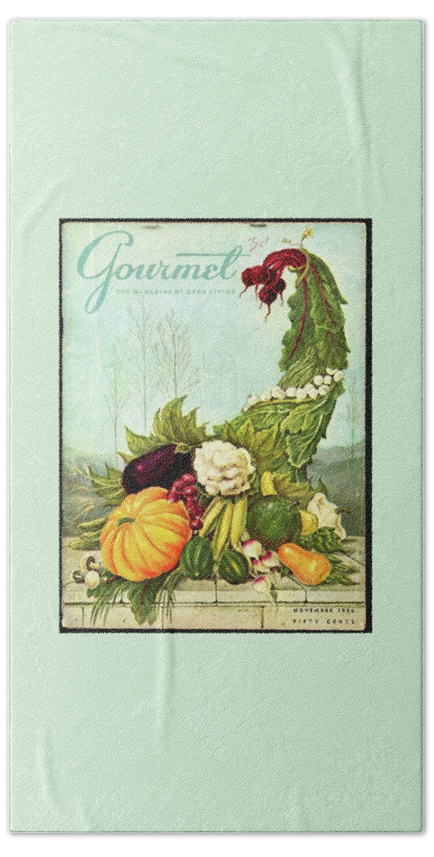 Gourmet Cover Illustration Of A Cornucopia Hand Towel
