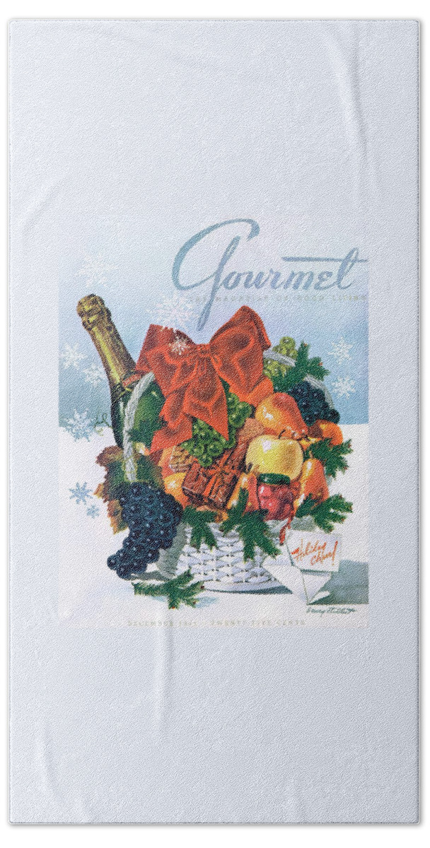Gourmet Cover Illustration Of Holiday Fruit Basket Bath Towel
