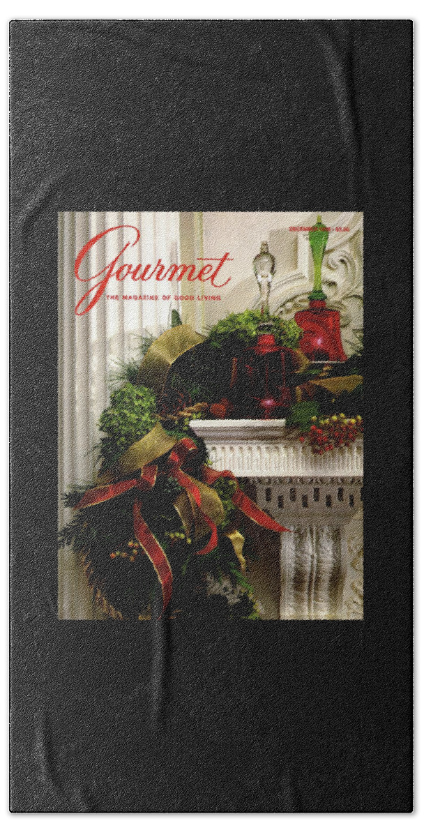 Gourmet Magazine Cover Featuring Christmas Garland Bath Towel
