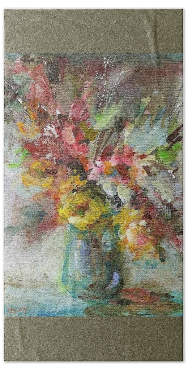 Floral Hand Towel featuring the painting Grace and Beauty by Mary Wolf