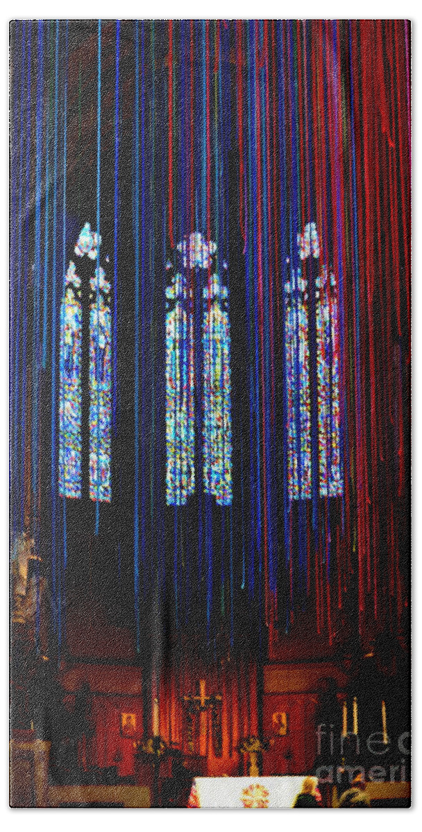Grace Cathedral Bath Towel featuring the photograph Grace Cathedral with Ribbons by Dean Ferreira