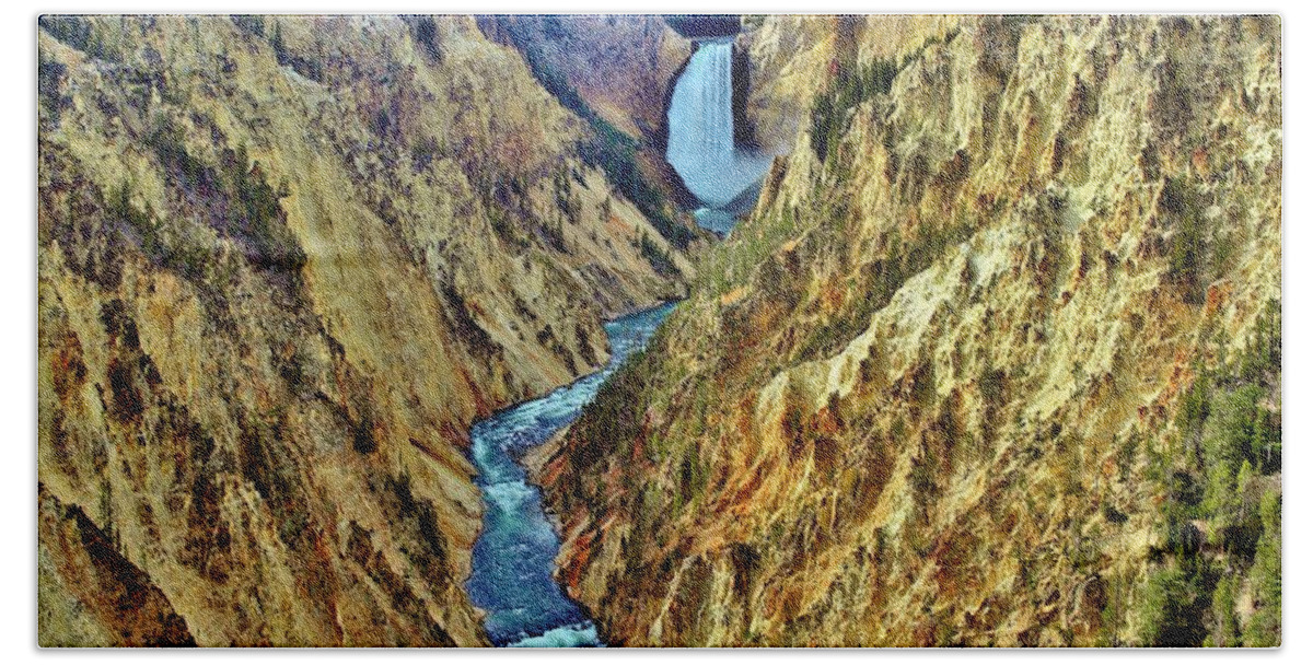 Yellowstone Hand Towel featuring the photograph Grand Cayon of the Yellowstone River by Benjamin Yeager