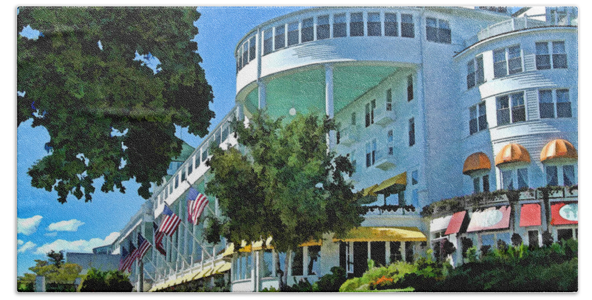 Mackinac Island Hand Towel featuring the photograph Grand Hotel - Image 003 by Mark Madere