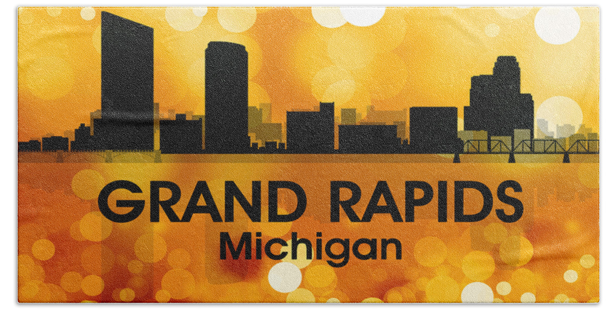 Grand Rapids Hand Towel featuring the mixed media Grand Rapids MI 3 by Angelina Tamez