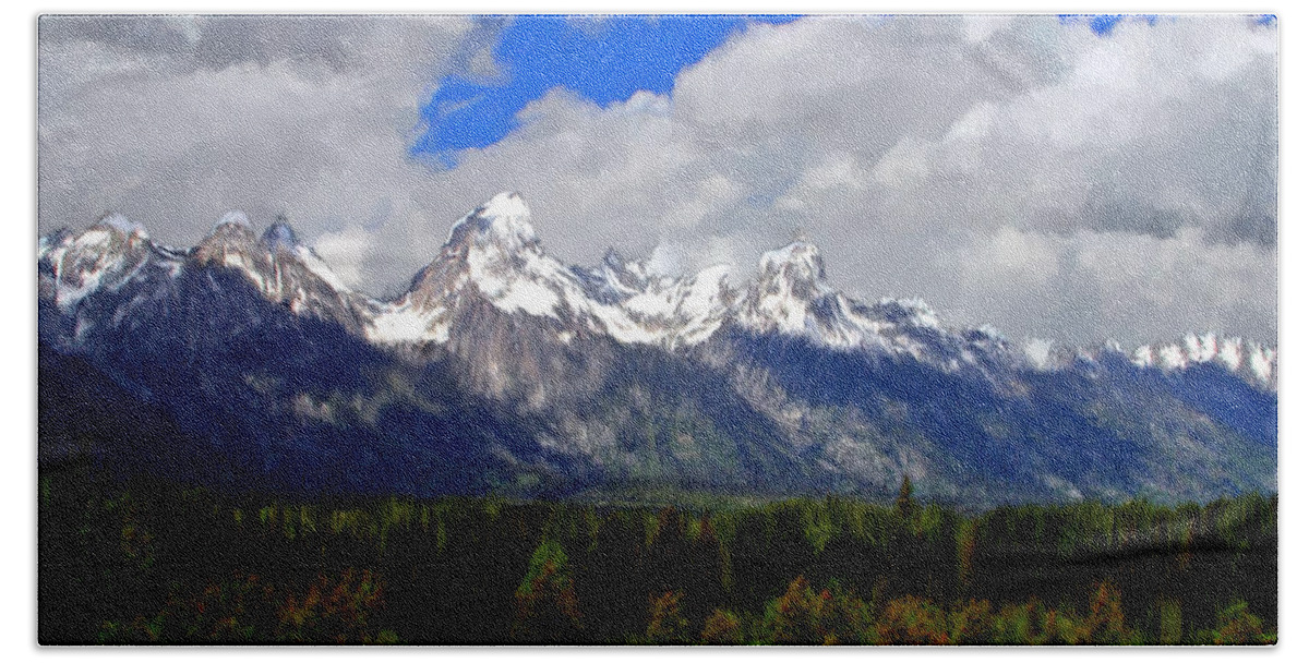 Mountains Bath Towel featuring the painting Grand Teton Mountains by Bruce Nutting