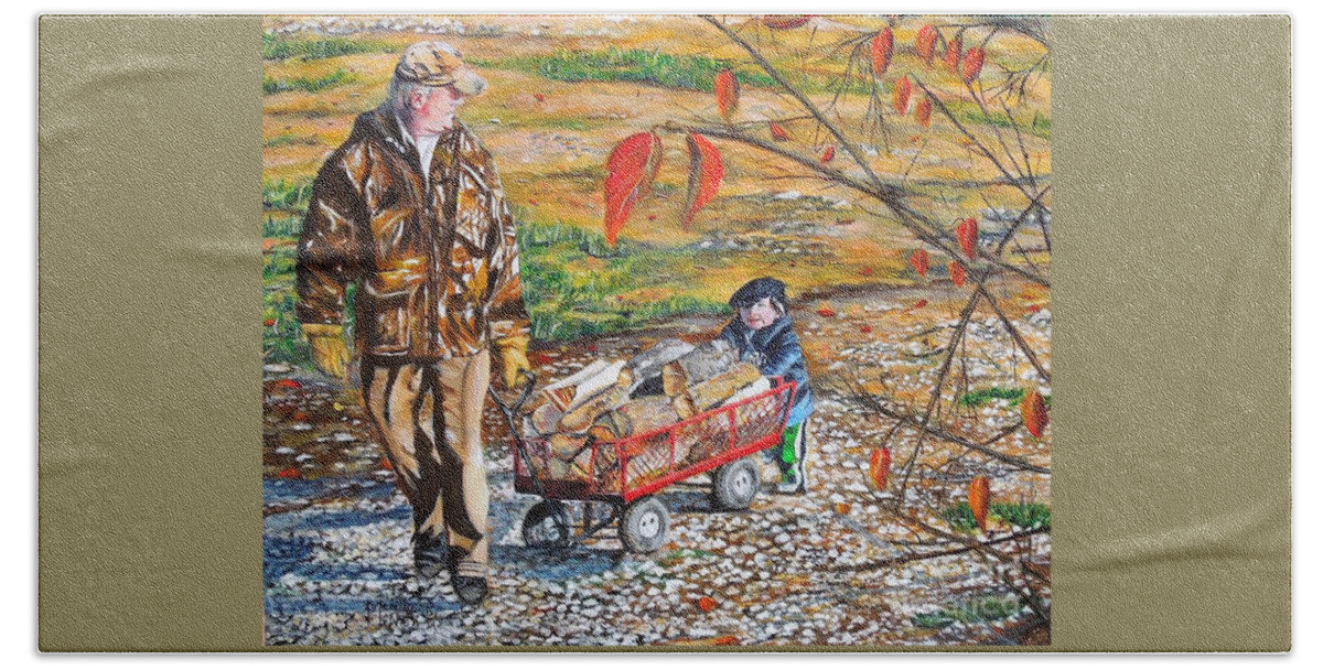 Grandpa Hand Towel featuring the painting Grandpa's helper by Marilyn McNish