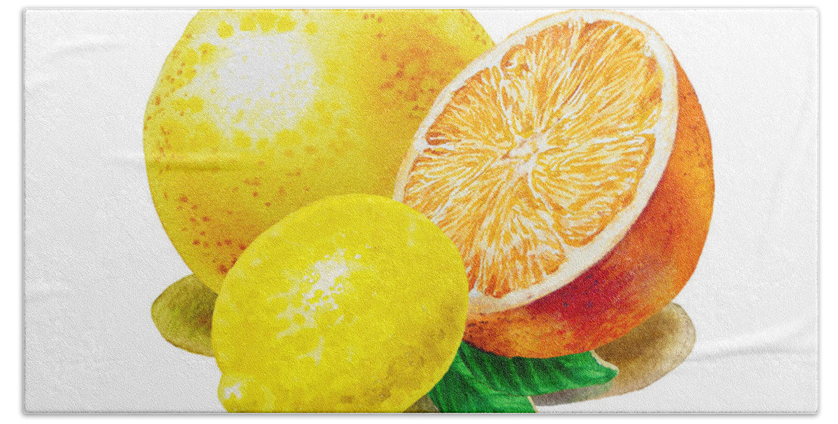 Grapefruit Bath Towel featuring the painting Grapefruit Lemon Orange by Irina Sztukowski